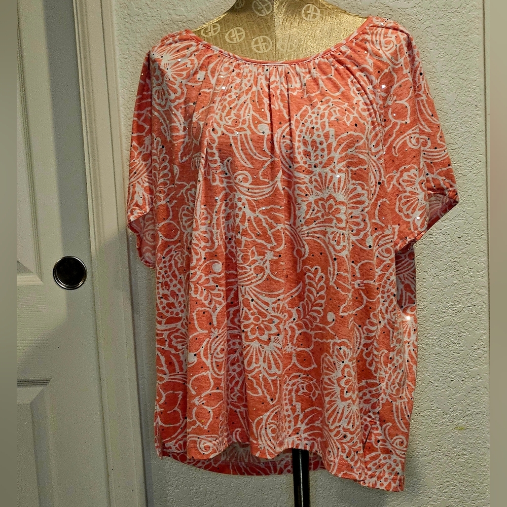Cathy Daniels  Coral Floral Blouse